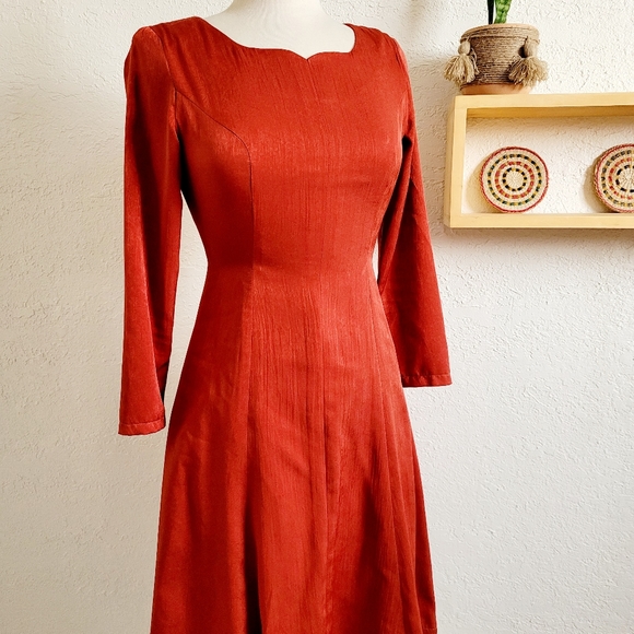 Beautiful Handmade Burnt Orange Silk Dress - Picture 3 of 6